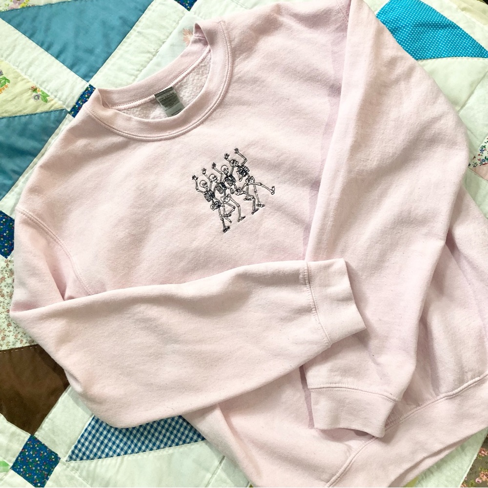 Gildan Dancing Skeletons Embroidered Crewneck Sweatshirt